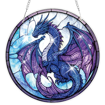 HEIBAGO Dragon Hanging Diamond Art Kits for Adults, Special Shaped Crystal Diamond Painting Ornament Kit, Stained Glass DIY Double-Sided Pattern Gem Art Kit for Home Wall Decor 8.3x8.3inch