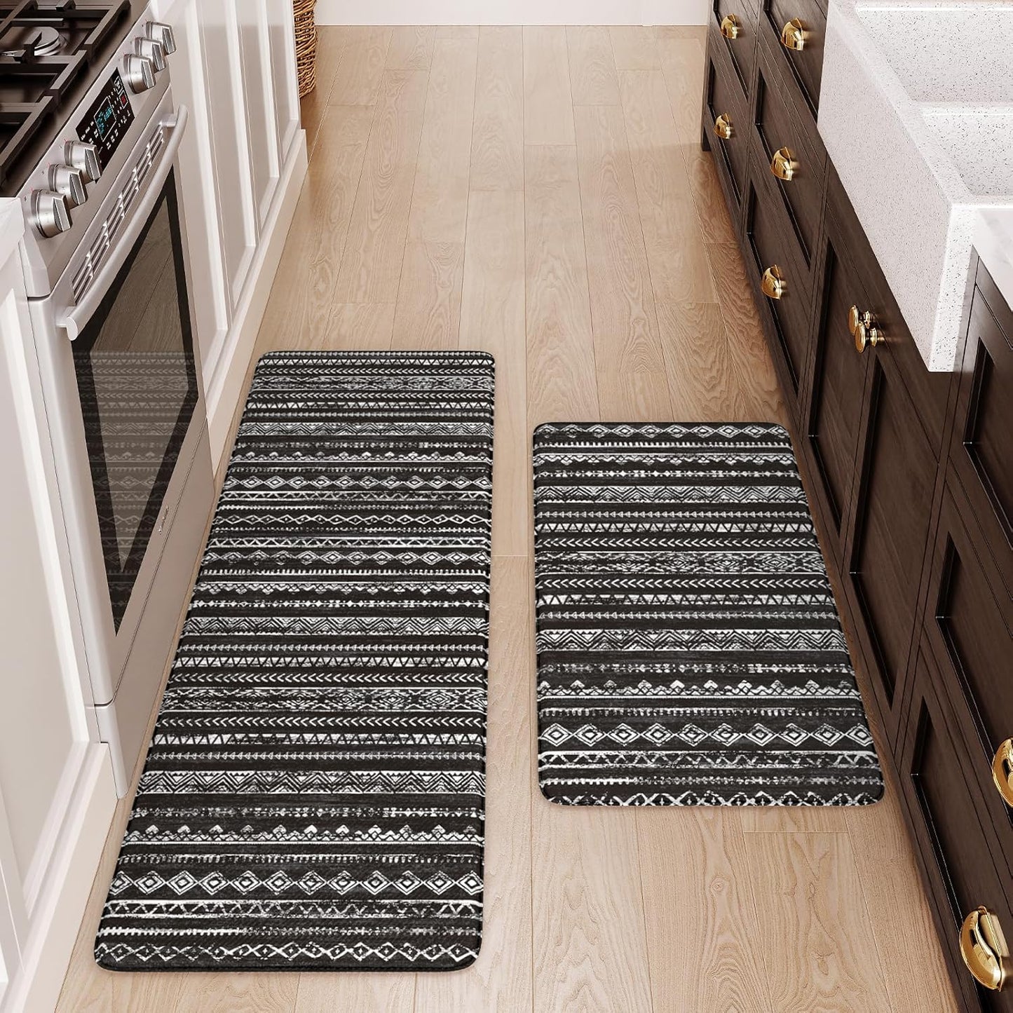Kitchen Mats Cushioned Anti Fatigue, Non Slip 2 Piece Memory Foam Kitchen Mat Set for Sink, Laundry, Office, Black