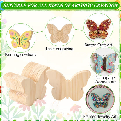 Novabright 6 Pcs Large Wooden Butterfly Block Unfinished Butterfly Shaped Signs Wood Blocks to Paint Blank Wood Table Centerpieces for Spring Home Decor Classroom DIY Art Craft Party Supplies