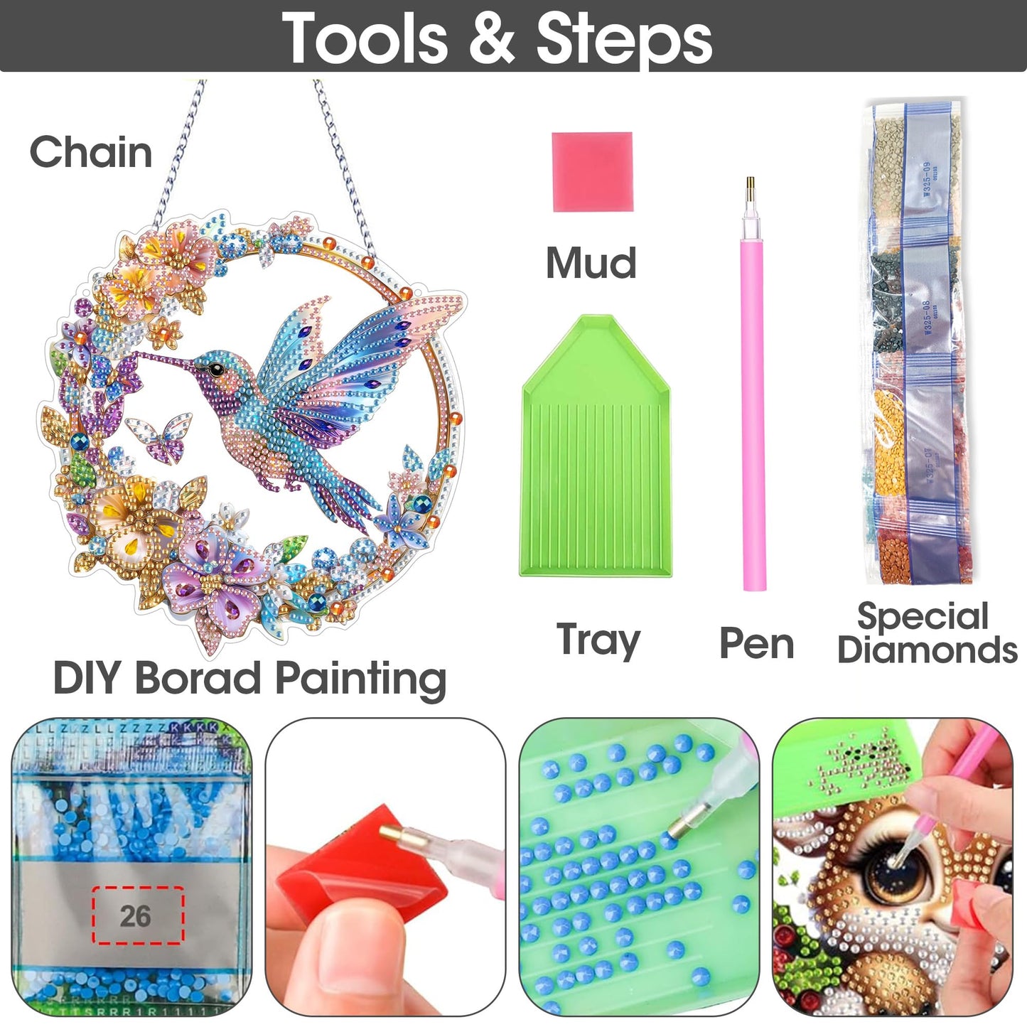 SKRYUIE Bird Hanging Diamond Art Kits for Adults Pendant Suncatcher, Special Shaped Crystal DIY Pearl Diamond Painting Kit, Gift for Mother Spring Summer Window Wreath Decor 7.6 x 7.3 Inch