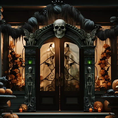 Peryiter 3 Pcs Halloween Cemetery Archway Halloween Skull Cemetery Hanging Banners Gothic Outdoor Banners Sign Banner Spooky Pillar Sign Decorations for Outdoor Party Supplies