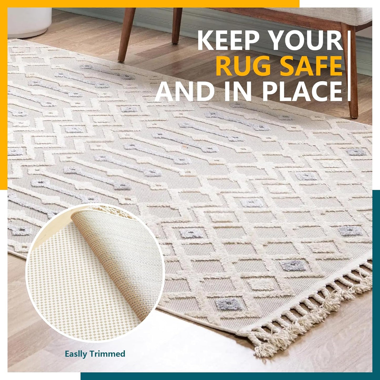 Skiennix Non-Slip Rug Pad Gripper - Extra Thick 2x3 Feet Anti-Skid Mat for Hardwood Floors