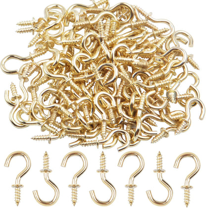 Aylifu Mini Ceiling Screw Hooks, 100 Pieces 1/2 Inch Gold Cup Hooks for Hanging Plants, Mugs, Arts, Decorations