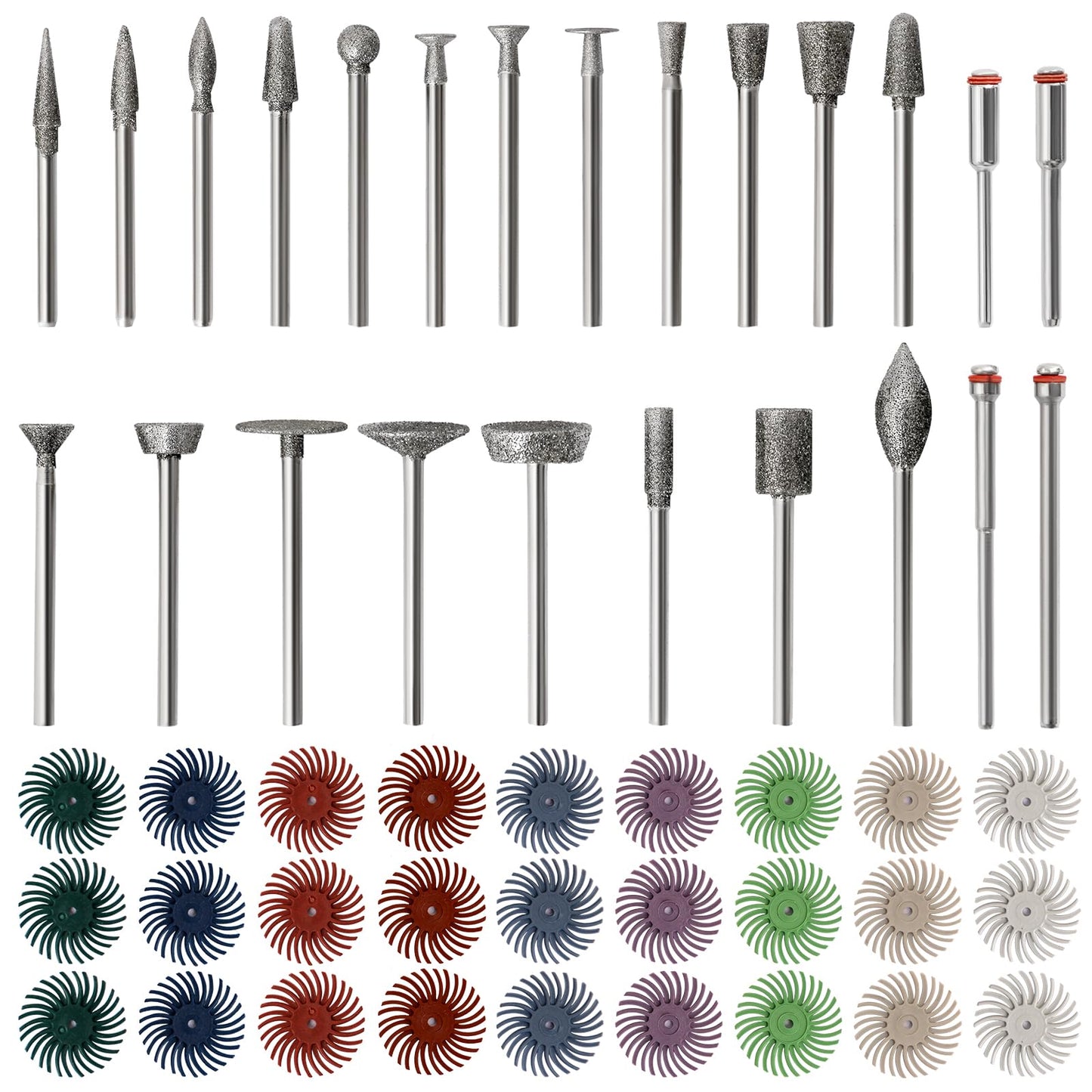 51Pcs Diamond Bits for Dremel Tool Accessories, HOMEIDOL Polishing Kits, 1" Radial Bristle Disc with 3/32", 1/8" Shank Rotary Tool Bits Diamond Grinding Bits for Stone Ceramics Metal Sanding