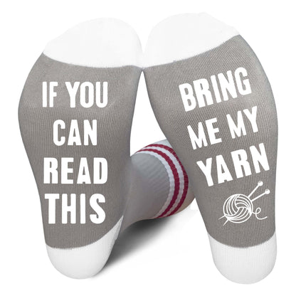 EJGFS Funny Knitting Themed Socks-If You Can Read This, Bring Me My Yarn-Socks Gifts for Grandma, Mom, Favors for Birthday, Christmas, Thanksgiving, Mother’s Day, etc. (074)