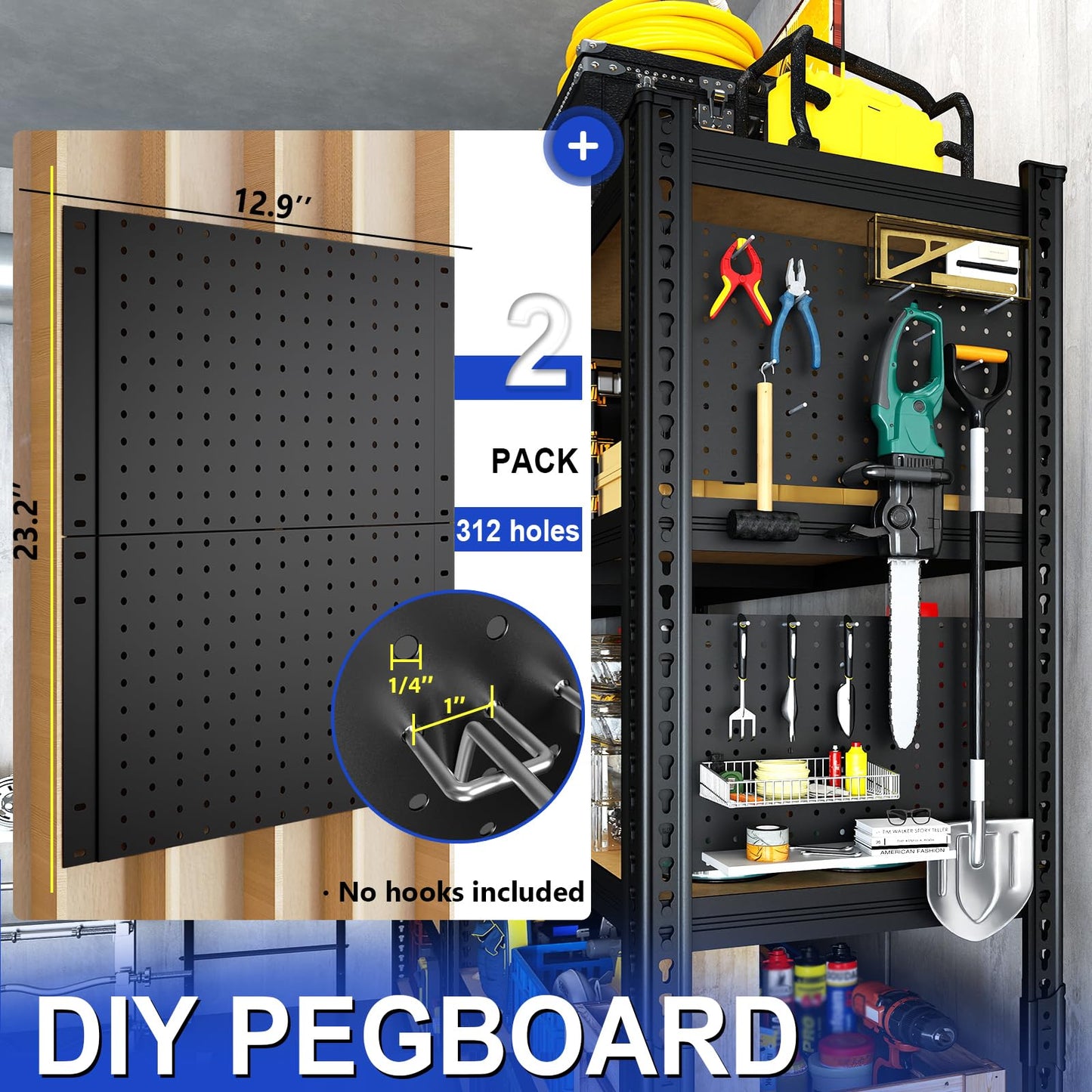 ZEUKMXOO 40''W Garage Storage Shelves, Storage Racks Shelving Units, Storage Shelves Heavy Duty, Adjustable Metal Shelves with 2 Pegboards for Basement, Warehouse, Pantry, Closet, Kitchen, 2200 LBS
