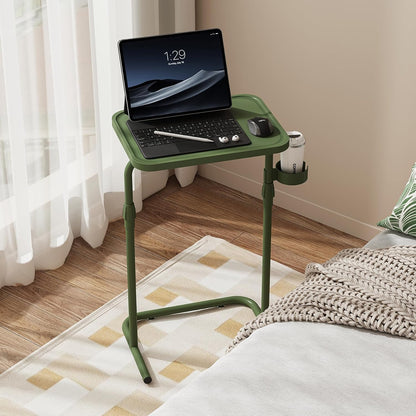 TB01BOG091 TUTOTAK C Shaped End Table with Tiltable Surface, Adjustable Height Side Table, Slide Under Couch Table TV