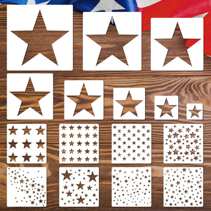 JarThenaAMCS 16Pcs Star Shape Stencils Patriotic Star Templates Stencils Reusable Plastic Drawing Painting Template for 250th Anniversary 4th of July Independence Day DIY Art Craft Painting on Wood