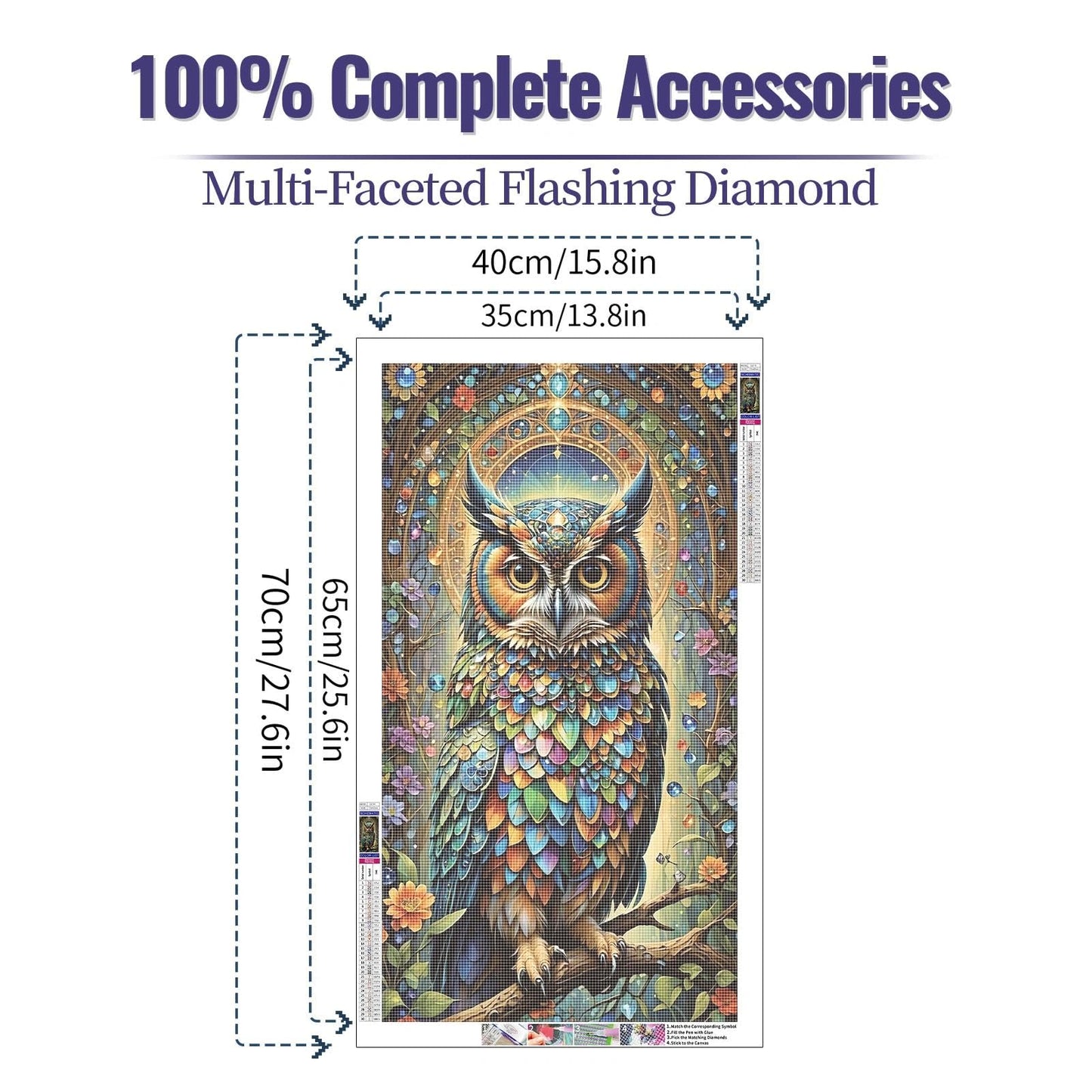JATOK Large Diamond Art Kits for Adults, Full Round Drill Owl 5D Diamond Painting Kits for Beginners, DIY Gem Art Crafts Picture for Gift Home Wall Decor, 40x70cm/15.7x27.5inch