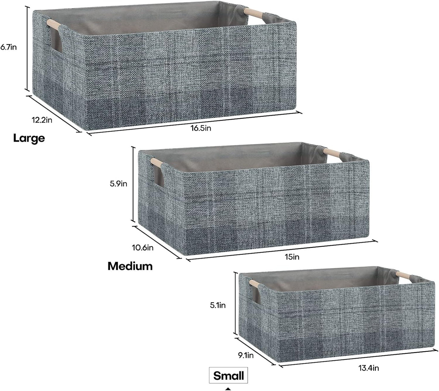 Fabric Storage Bin Box, Collapsible Cotton Linen Cube with Wooden Handles - Decorative Organizer for Clothes and