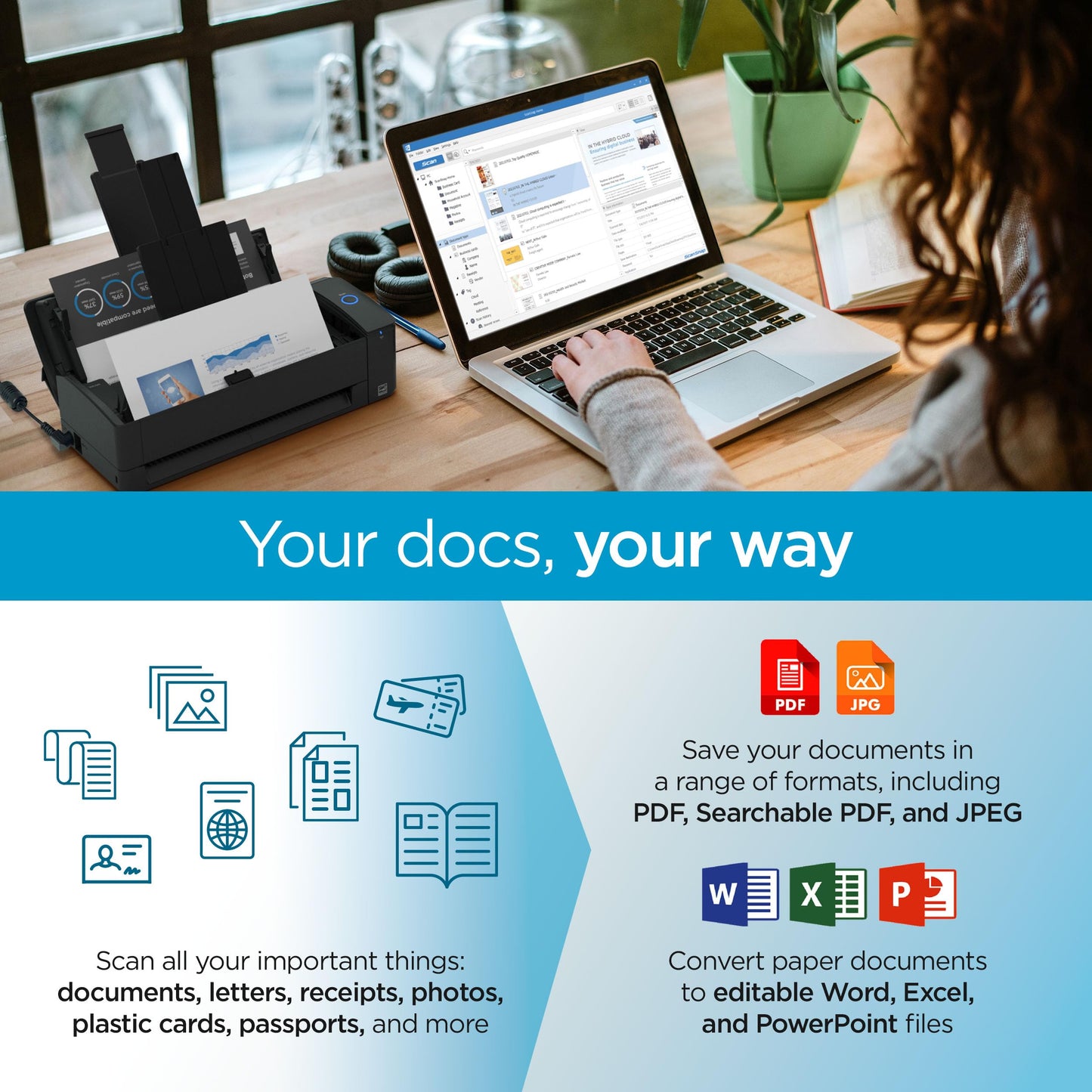 ScanSnap iX1300 Compact Wireless or USB Double-Sided Color Document, Photo & Receipt Scanner with Auto Document Feeder and Manual Feeder for Mac or PC, Black