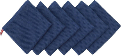 Mia'sDream 6 Pack Natural Cotton Dish Towels, Soft Absorbent Waffle Weave Kitchen Cloths, 12"x12", Navy Blue