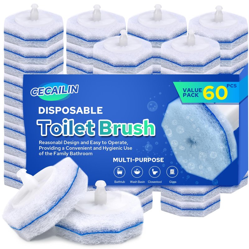 Cecailin® 60pcs Disposable Toilet Brush. Bathroom Cleaning. Disposable Bowl Cleaners Compatible with Most Toilet Brushes