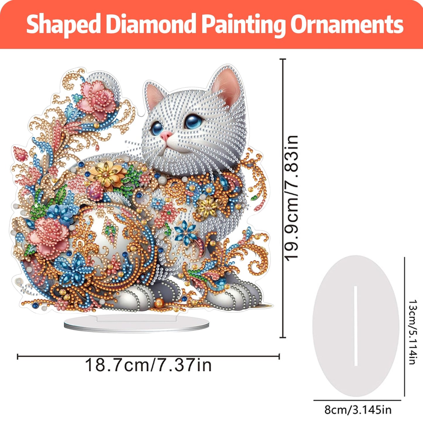ACSAUMMY 5D Diamond Art Kits for Adults, Diamond Art Painting Desktop DIY Diamond Art Tabletop White Cat Diamond Arts and Crafts for Kids Adults Stand Up Gem Painting Kit for Decoration