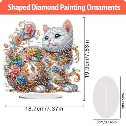 ACSAUMMY 5D Diamond Art Kits for Adults, Diamond Art Painting Desktop DIY Diamond Art Tabletop White Cat Diamond Arts and Crafts for Kids Adults Stand Up Gem Painting Kit for Decoration