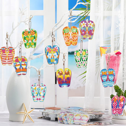 Karenhi 20 Pcs Flip Flop Diamond Painting Keychains Summer Art Keychains Diamond Painting Ornaments DIY Key Ring Kits for Adults Beginners Beach Party Supplies Decor