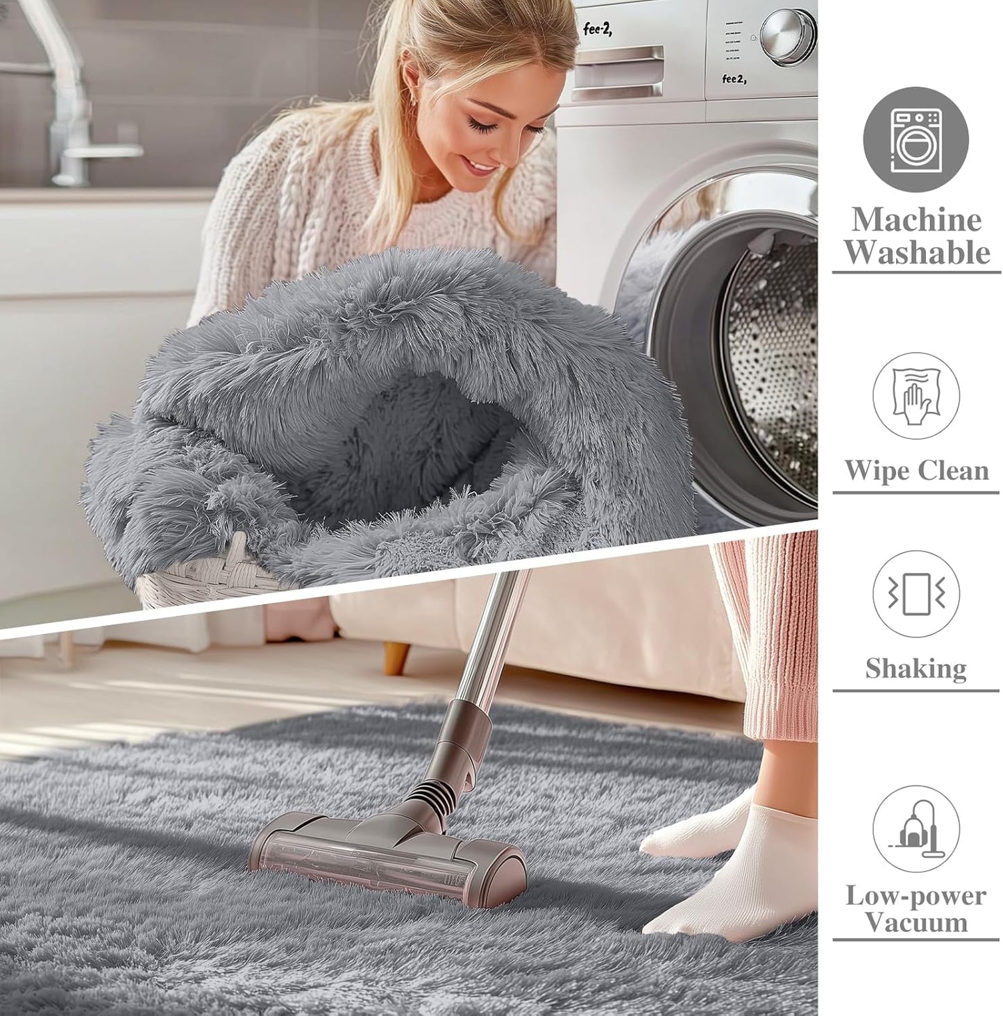 OLANLY Small Bedside Rug - Soft Fluffy Shaggy Carpet for Living Room & Bedroom | Light Grey 3x5 ft