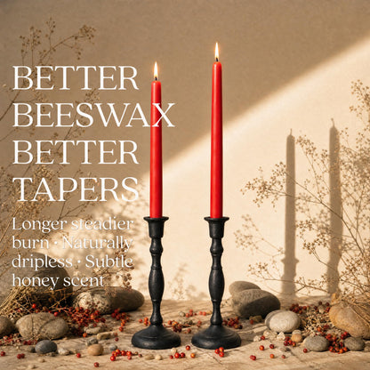Bluecorn Beeswax Taper Candles, 100% Pure Natural Bees Wax, Pair of 12 Inch Red Tapered Candlesticks, Clean Burning & Dripless, Fragrance Free, Long Lasting, Home Decor, American Made, 1 Count