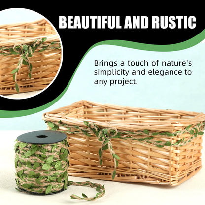 Radix Rope Natural Jute Twine with Green Leaf - 100 Feet (30 Meters) | Decorative Garden String for Gift Wrapping, Crafts, Wedding Decor