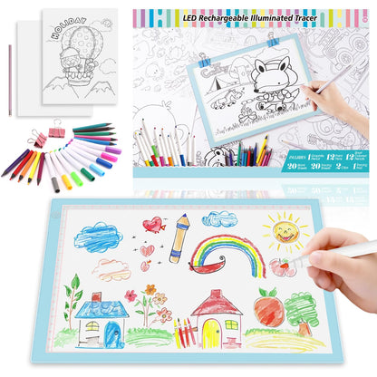 Light Up Tracing Board Kits Blue, 15" Writing Tracer Pad for Kids Ages 3-12, Drawing Tablet Supplies for Diamond Art Painting Accessories, Sketching Light Box Table for Boys Adults Holiday Gift Toys