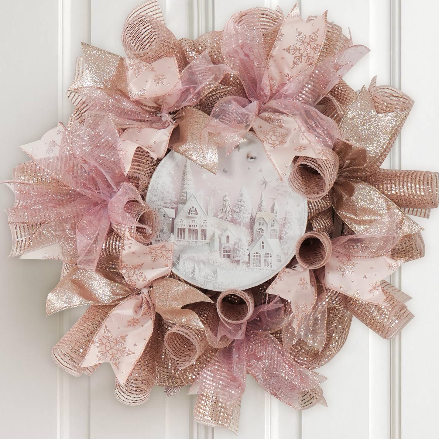 HUIHUANG Rose Gold Mesh Ribbon for Christmas Tree 10 inch Wide Easy Pull Deco Mesh Rose Gold Decorative Mesh Ribbon for Christmas, Garlands, Wreath Supplies, Floral Arrangements, Large Bows-10 Yards