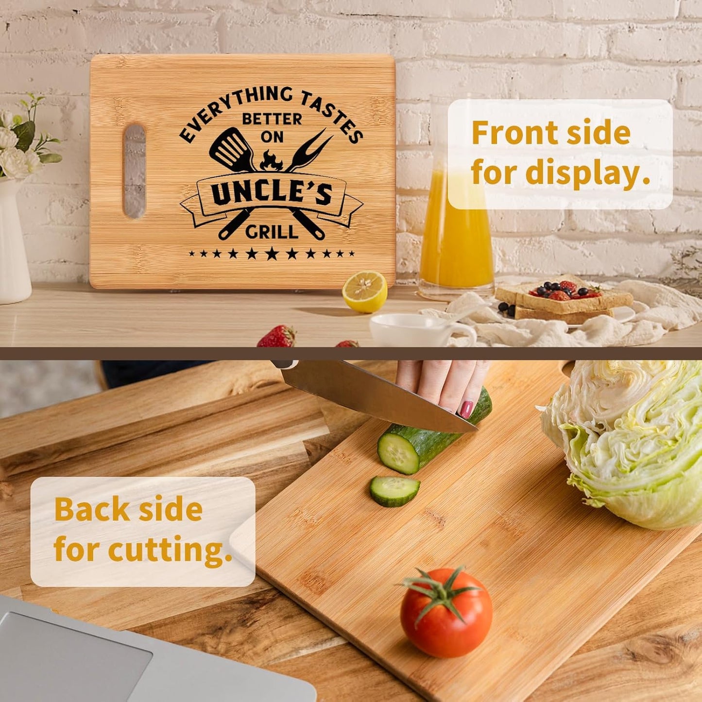 Unique Bamboo Cutting Board - Best Uncle Birthday Gifts from Niece Nephew - Cool Gifts for Uncle's Grill