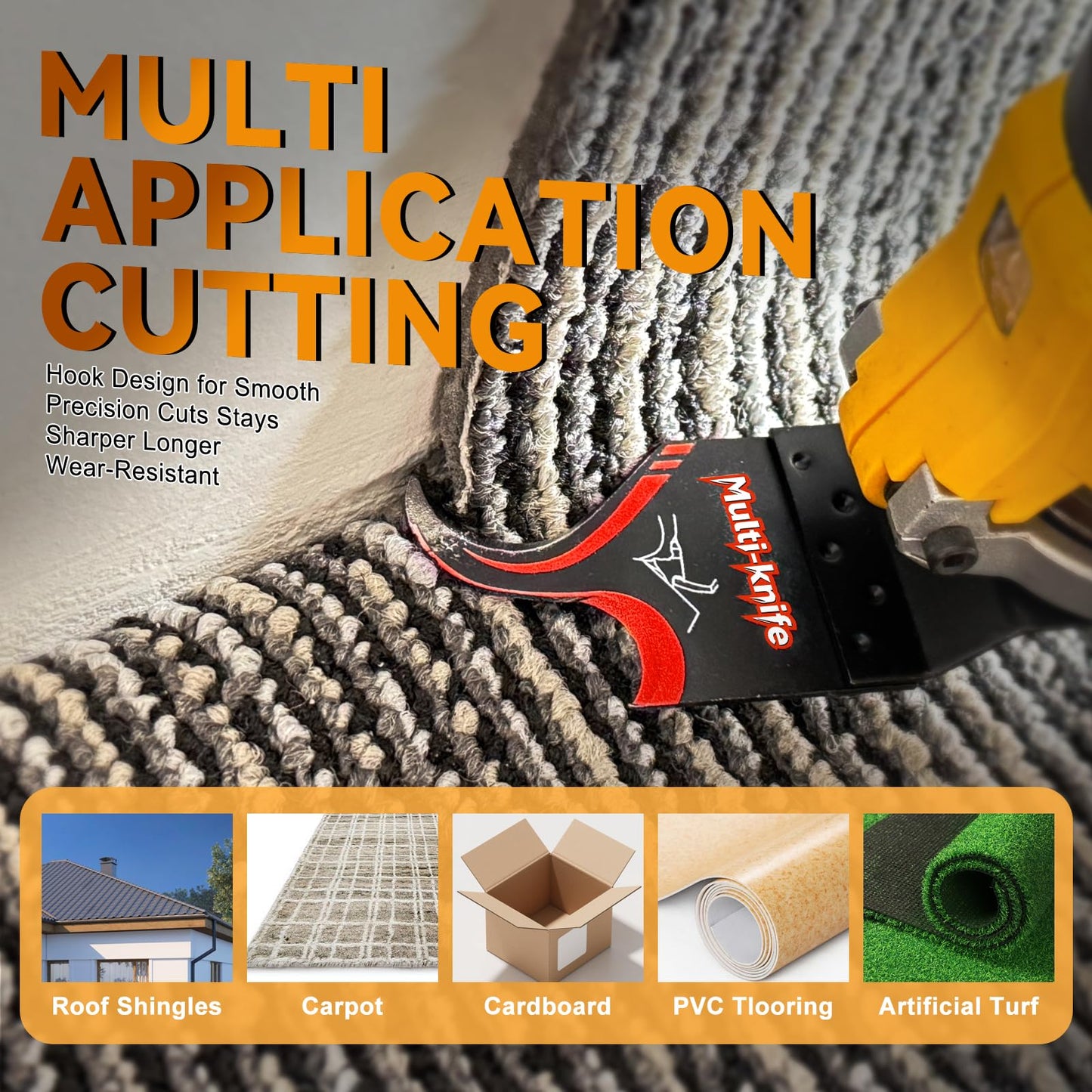 AIFICUT 10 PCS Oscillating Multi Tool Hook Knife Blade for Carpet Roof Shingles Soft Materials Universal Oscillating Tool Accessory Compatible with DeWalt Makita Milwaukee and More