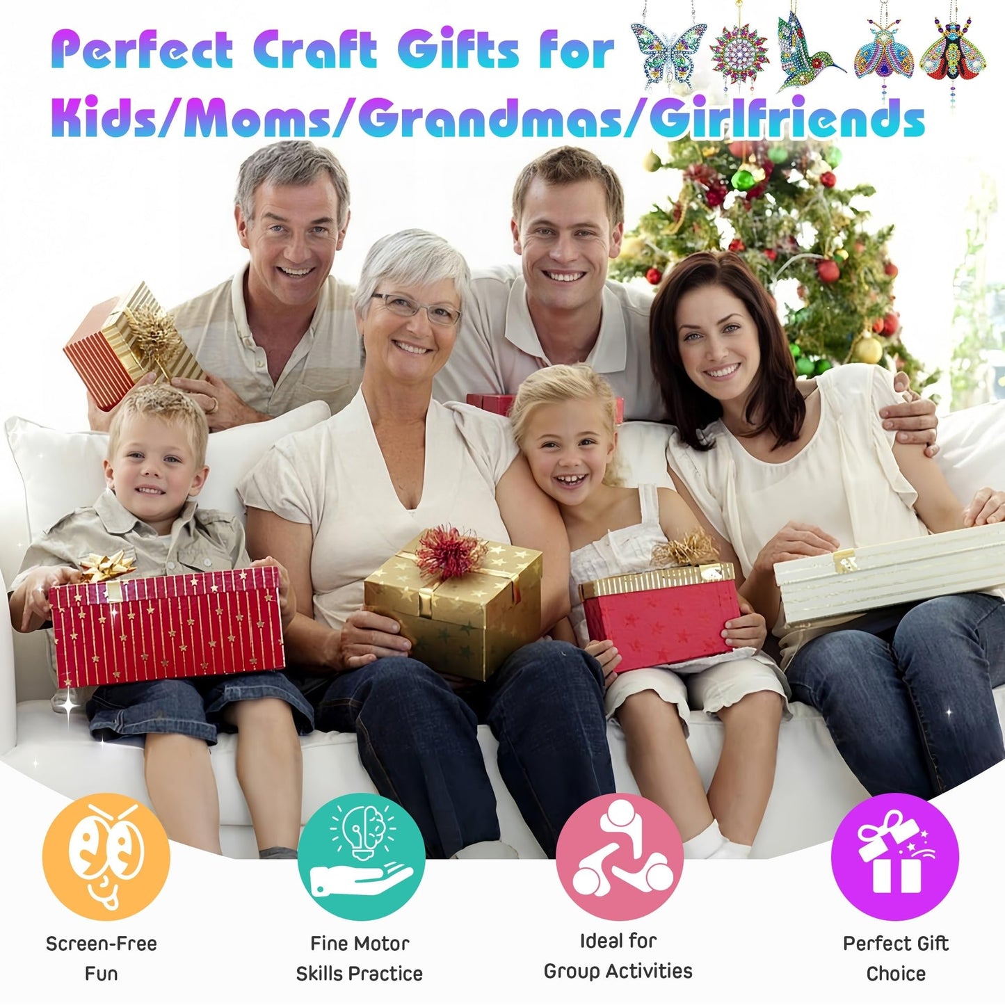 5Pcs Diamond art Kits for Kids/Adults, Crafts for Kids Ages 8-12, DIY Diamond Painting art Wind Chimes Crystal Window Suncatcher Craft, Birthday Gifts for 7 8 9 10 11 Year Old Girls, Home Garden Decor