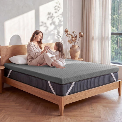 VALUXE Gel Memory Foam Mattress Topper - Full Size Cooling Pad with Pressure Relief | Grey, Removable Bamboo Cover