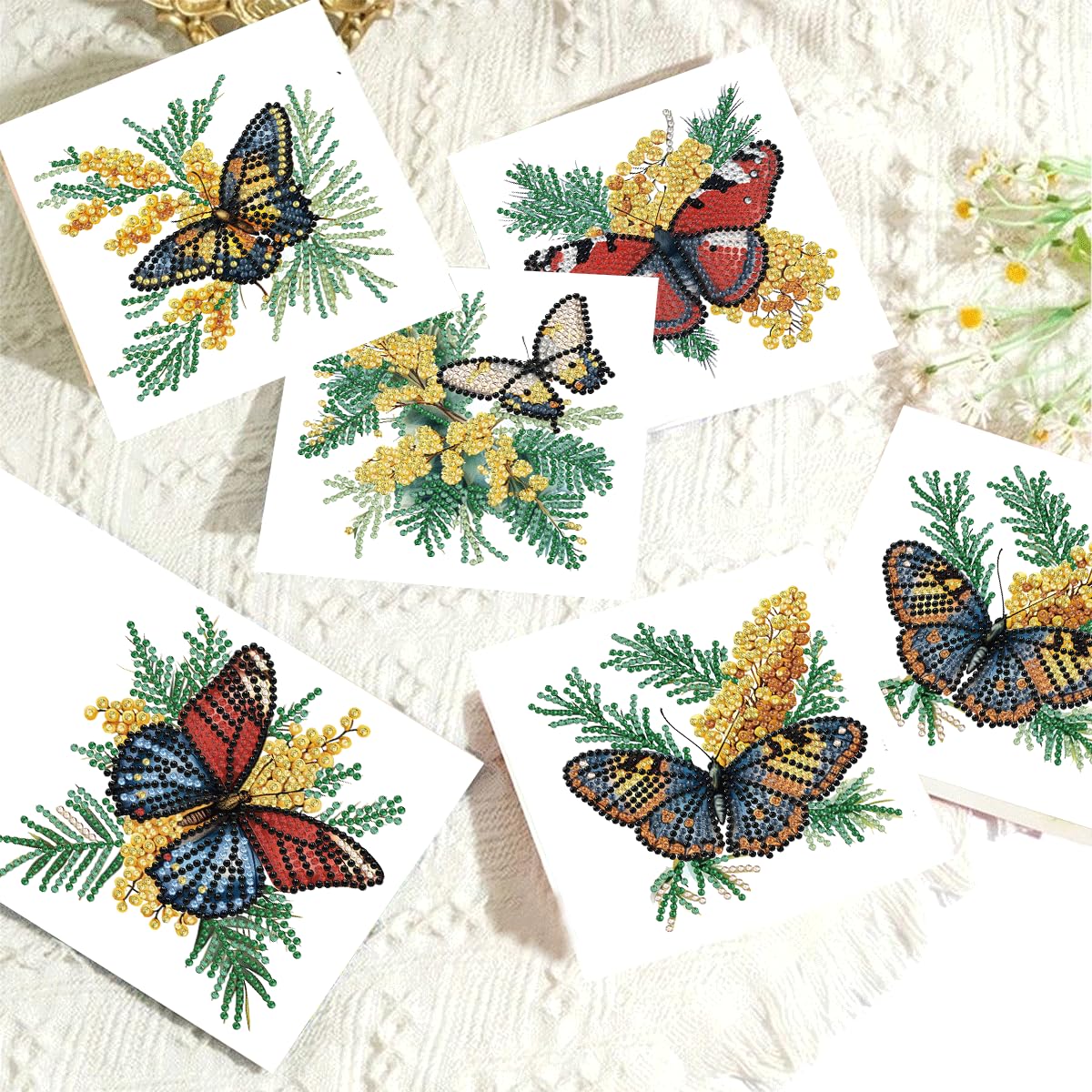 LSQFS 6Pcs Butterfly Diamond Painting Greeting Cards Kits,Foldable Blank DIY Art Cards with Envelopes and Tools, Diamond Art Cards for Birthday Christmas Mother's Day Holiday Gifting