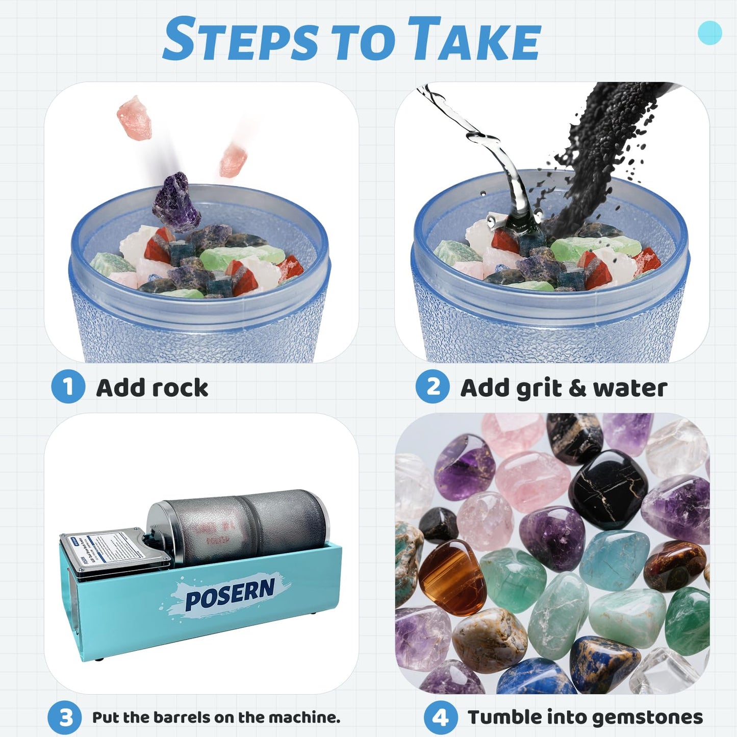 6LBS Rock Tumbler-Complete Tumbling Kit with Double Transparent Drums for Seperate Polishing Tasks-Comes with Rough Rocks, Grits and Tools-Great for Tumbling Jobs