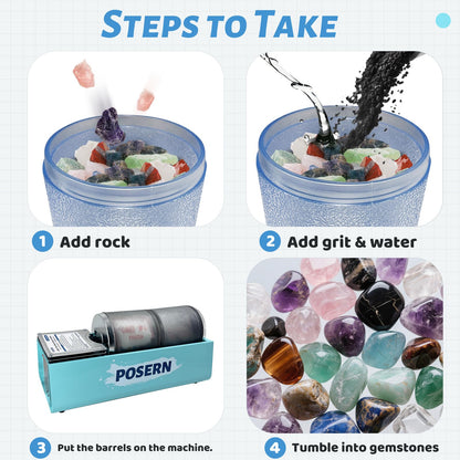 6LBS Rock Tumbler with Double Transparent Drums Great for Seperate Tumbling and Polishing Tasks Comes with Rough Rocks, Grits and Tools