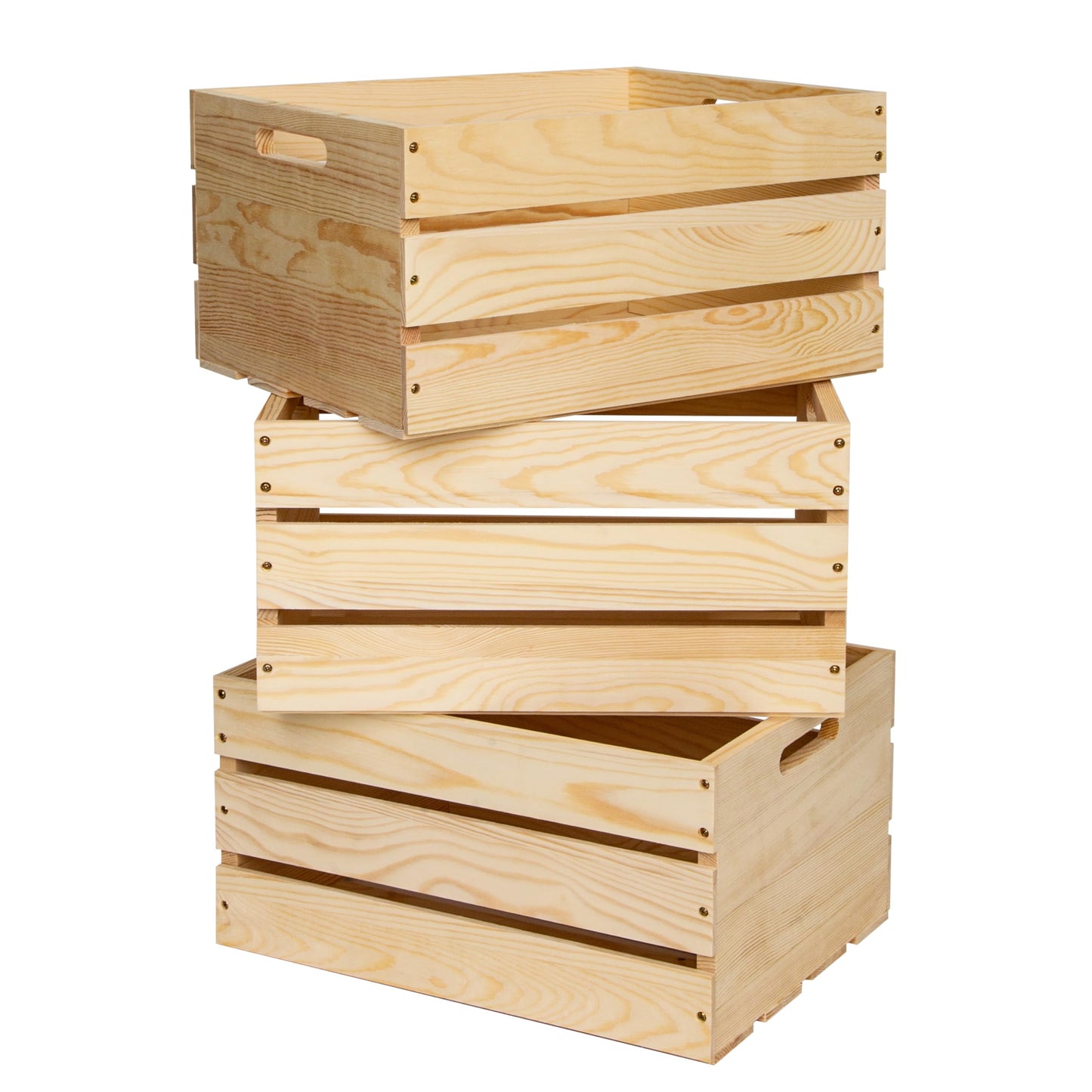 WDECORHOMT 3 Packs Unfinished Pine Wooden Crate (17x13x8.9 Inches), DIY Wooden Storage Crate with Handles, Easy-Assemble Pine Milk Crates Style Organizer for Home/Office/Farmhouse Decor (3)