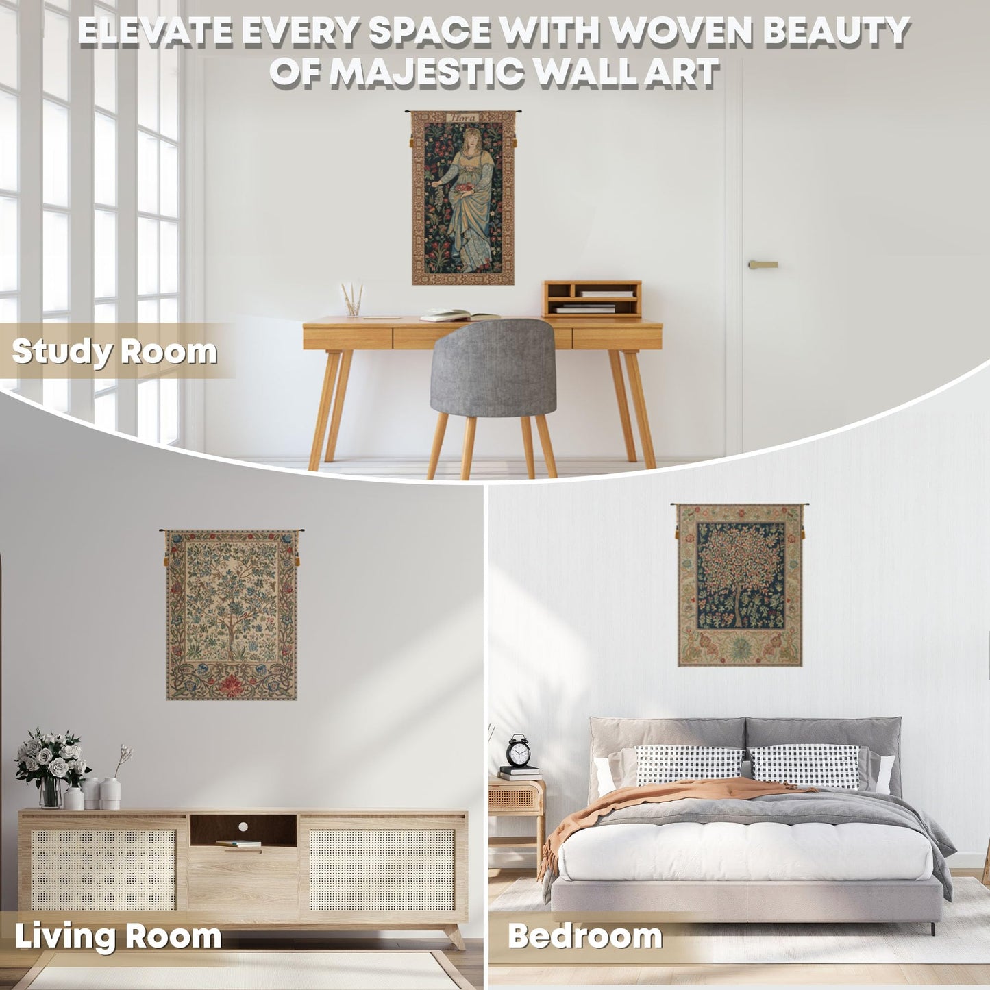C Charlotte Home Furnishings Inc The Tree Of Life Beige Belgian Medium Tapestry Wall Hanging | Viscose Cotton and Polyester Blend Wall Art | 43 in. x 57 in. | Home Decor Accents | By William Morris
