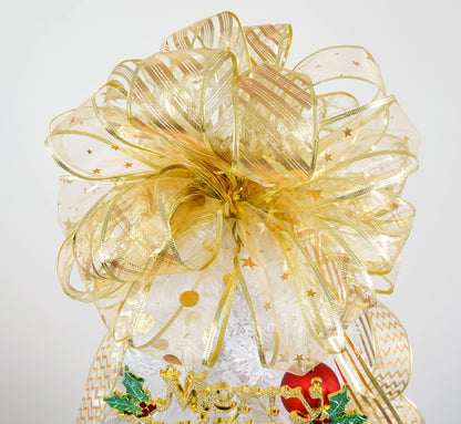 MEEDEE Gold Ribbon for Christmas Tree Decoration - 2.5 Inch, 6 Rolls, 36 Yards - Star and Stripe Wired Ribbon for Tree Garland and Crafts