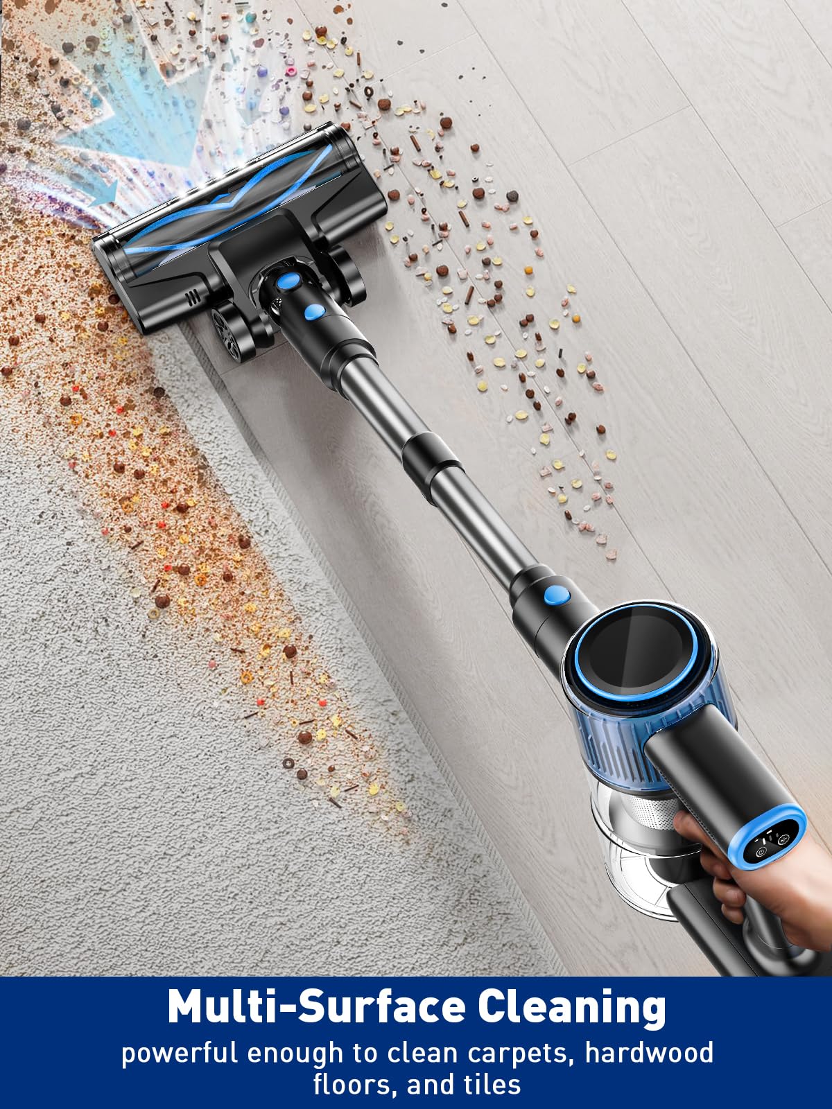 VOKENE Cordless Vacuum Cleaner, 8 in 1 Powerful Suction Lightweight Vacuum Cleaner for Home, LED Display, 3 Suction Modes, 45Mins Detachable Battery Vacuum for Hard Floor Carpet Pet Hair