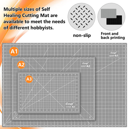 Ecraft Large Self Healing Cutting Mat: 24" x 36" Double Sided 5-Ply Hobby Mat, A1 Rotary Cutting Sewing Mat for Crafts, Fabric,Sewing,Quilting,Scrapbooking,Projects,Grey/Black