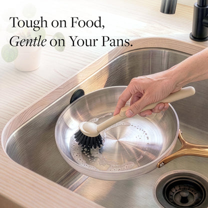 Earth & Mango Magnetic Dish Brush & Scraper, Snaps to Sink, Non-Scratch, Dishwasher Safe, Dish Scrubber – Warm Sand Beige