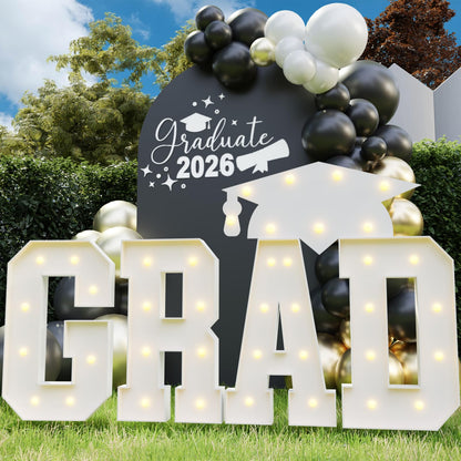Graduation Decorations 2026, 2.3FT GRAD Marquee Letters for Graduation Party Decorations, GRAD Light Up Letters Kindergarten Graduation for Preschool High School College, GRAD, 4 Pcs