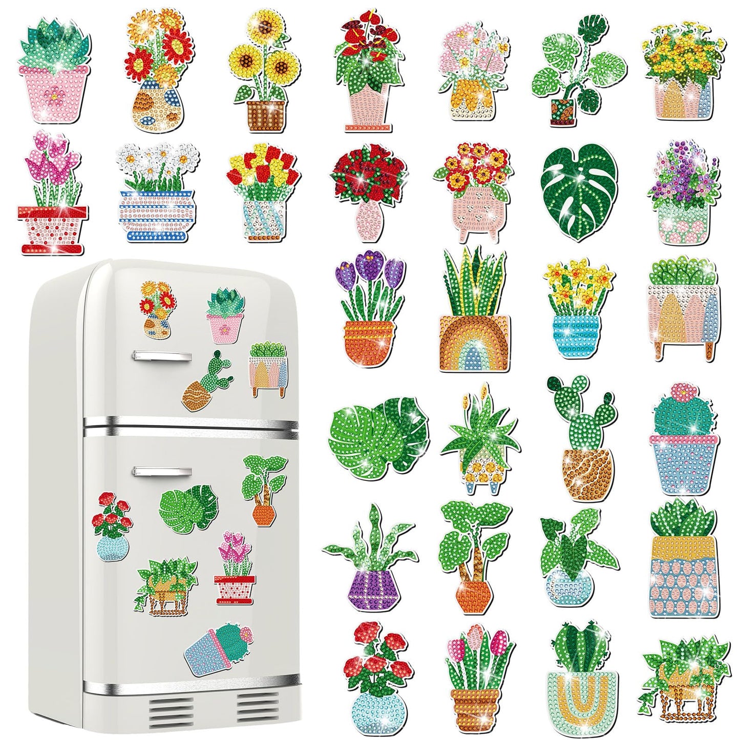 Remuuly 30 Pcs Spring Diamond Painting Magnets, Summer Diamond Art Magnet Kits for Adults, Plant Flower 5D Rhinestones Refrigerator Magnetic Stickers for Beginner DIY Crafts, Fridge, Spring Gifts