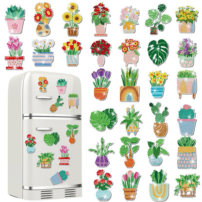 Remuuly 30 Pcs Spring Diamond Painting Magnets, Summer Diamond Art Magnet Kits for Adults, Plant Flower 5D Rhinestones Refrigerator Magnetic Stickers for Beginner DIY Crafts, Fridge, Spring Gifts