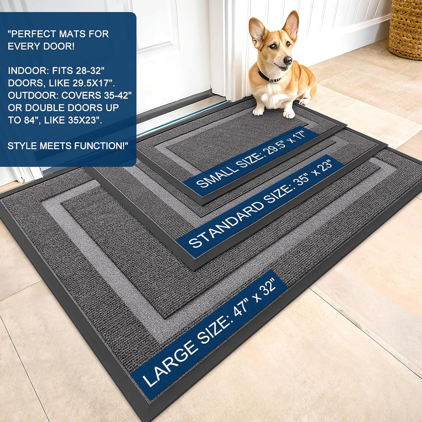 OLANLY Indoor Outdoor Front Door Mat - Waterproof All-Season Doormat, Sturdy Rubber, 29.5x17, Dark Grey