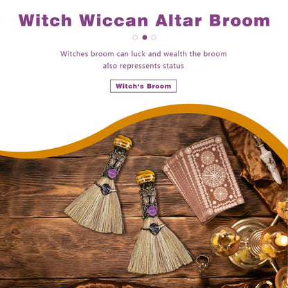 Ykendz Witch Broom Halloween Crystal Witch Wiccan Altar Broom,Witchcraft Witches Pagan Altar Decor, Handmade Ritual Magic Ceremonial (Tiger's-Eye)