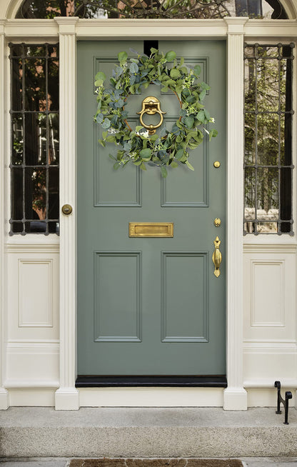 HomeKaren Eucalyptus Wreaths for Front Door 22", Handmade Green Leaves Wreath for Summer, Spring and All Seasons, Greenery Floral Wreath for Wall and Outside