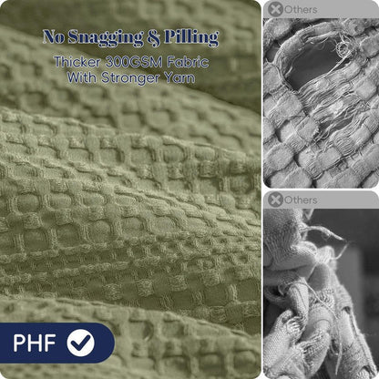 PHF Soft Waffle Comforter Set King Size- Comfy Breathable Waffle Weave Comforter with 2 Pillow Shams, 3 Pieces Less Snagging Lightweight Textured Bedding Set for All Season, Olive Green