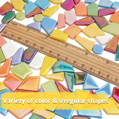 Youway Style Iridescent Glass Mosaic Tiles for Crafts Bulk,454g Broken Mosaic Glass Pieces for Garden Crafts Kits,DIY Mosaic Art Decor