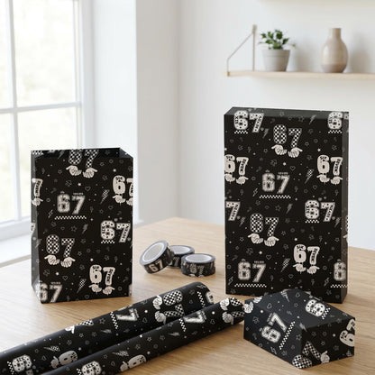 Joviwrap 6 7 Funny Number Wrapping Paper Roll, Black White Graffiti Style Wrapping Paper with Checkered Pattern, Playful Humor Design for 6 7 Fans Teens Birthday Party Supplies, 17 In x 16.4 Ft