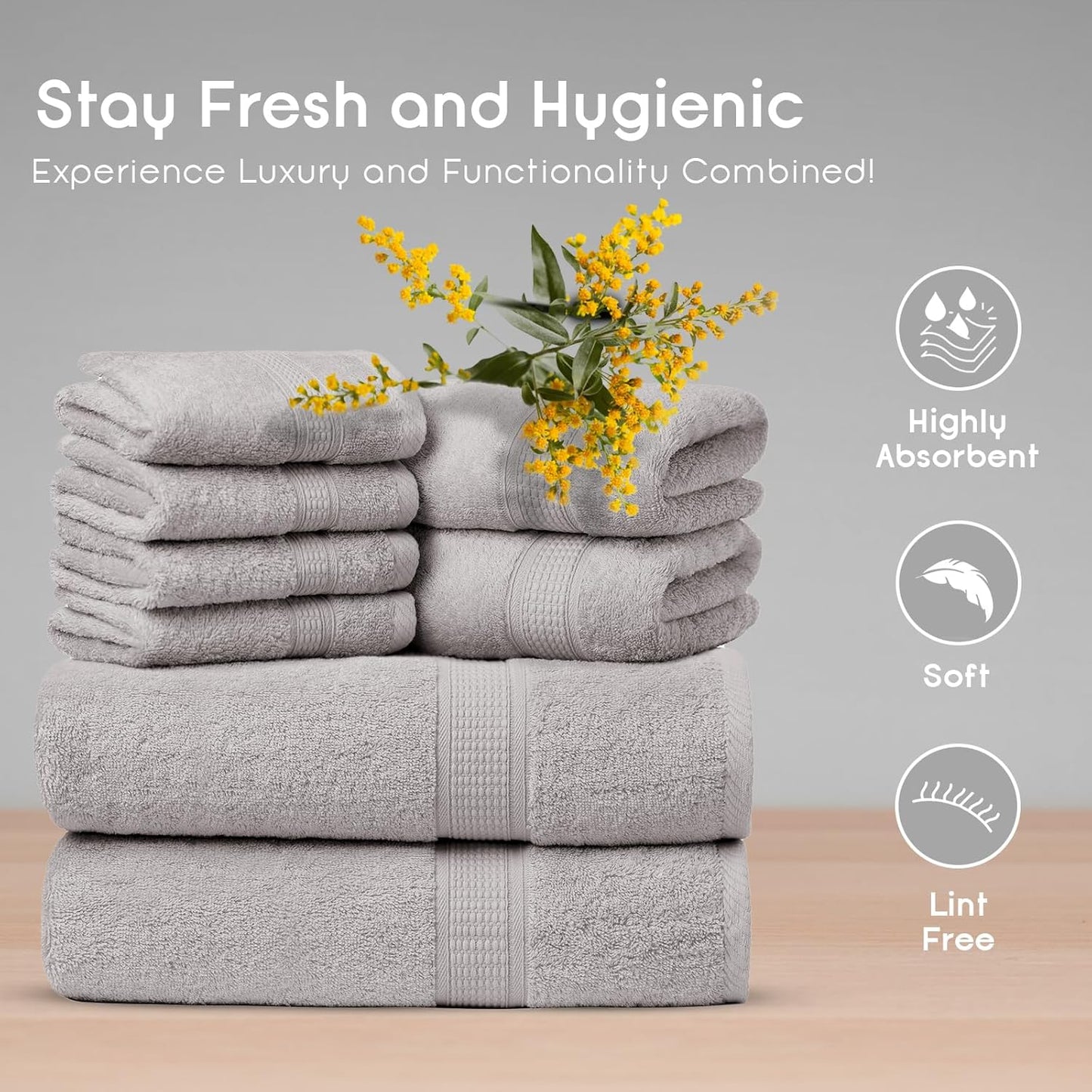 Pack 8, Set (2 2 4 Ariv Towels of Premium Cotton Towel Bath Towels + Hand Towels + Washcloths), Large, Super Soft