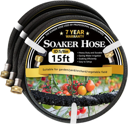 5/8 15 3 Pack, 15 3 Pack Hopegiver Soaker Hose ft Heavy Duty Garden Soaker Hoses with Solid Brass Fitting, Rubber Drip