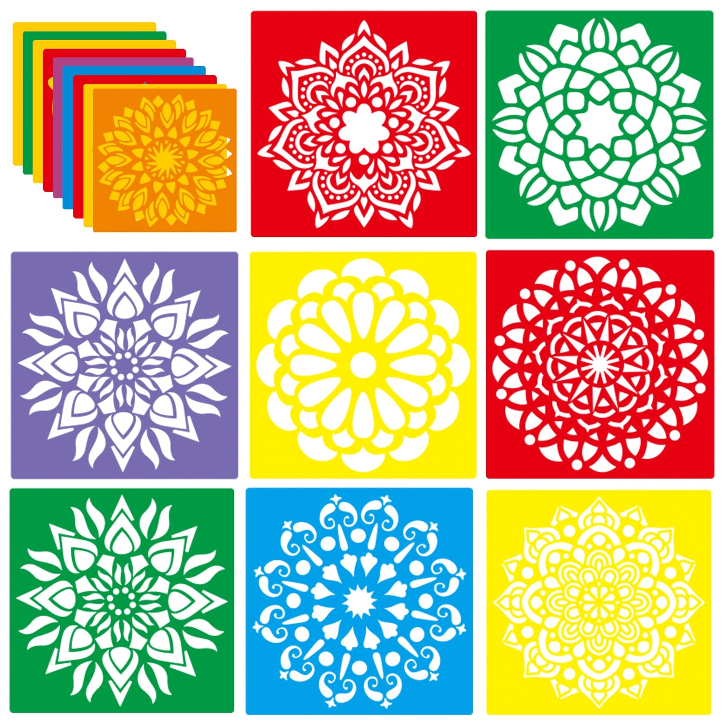 24 Pieces Stencils,Large Drawing Stencils Chalk Template,8 Inches Washable Shape Template Stencils Kit for Crafts,Painting Drawing (Mandala, 8 inch)